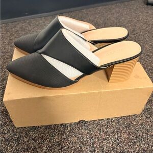SYKTKMA Women’s Black Pointed Mule Heels
